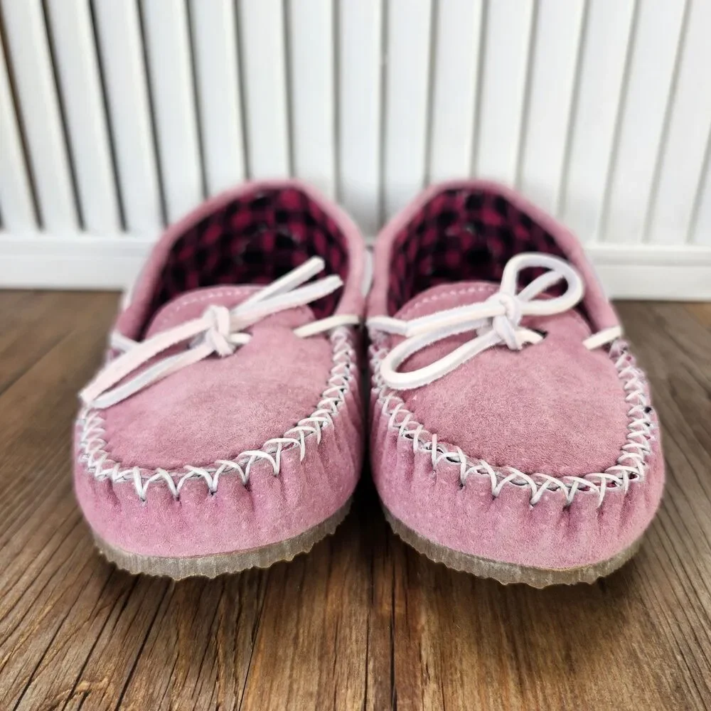 Old Friend Buckeye Moccasin Slippers Child Sz 2 Pink Fleece Lined Comfort Shoes